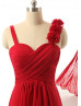 A-line Sweetheart Neckline Red Chiffon Ruched Bridesmaid Dress With Decorated Flowers